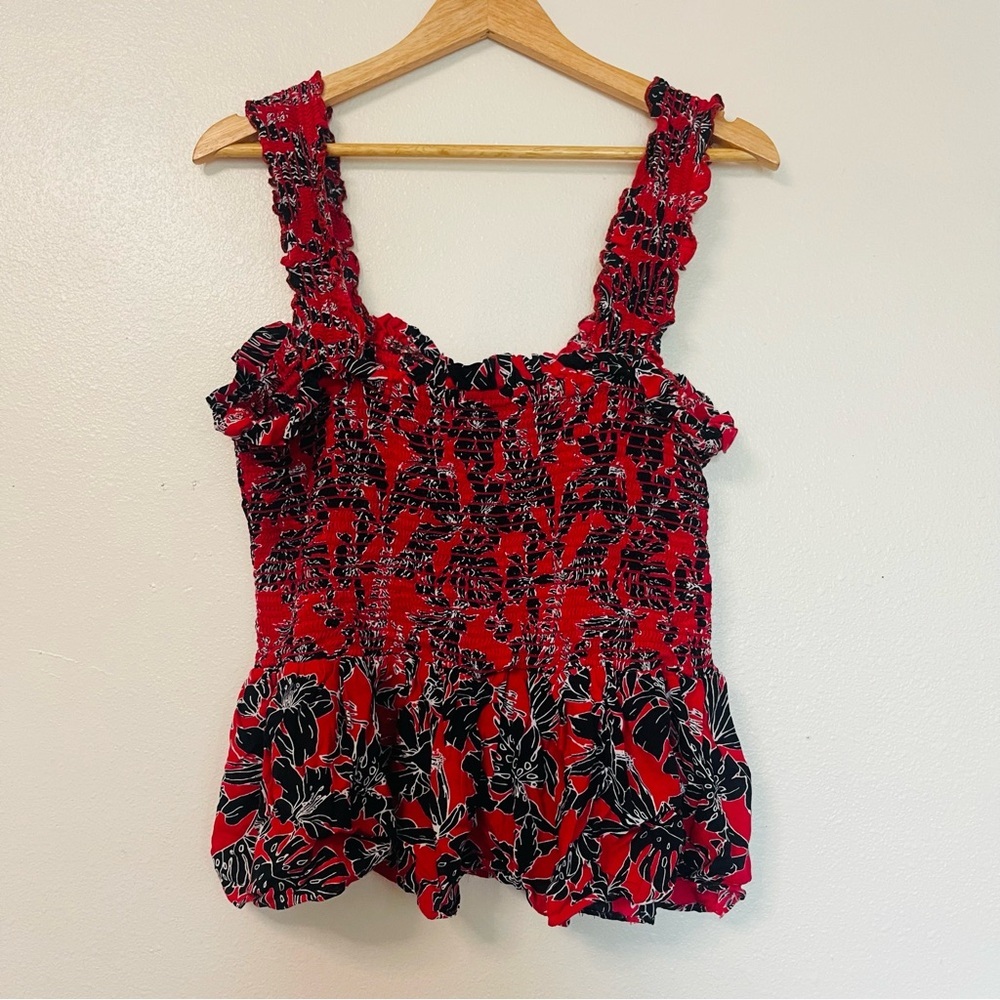 Audrey LA Red and Black Floral Cropped Ruched Tank Top Plus Size